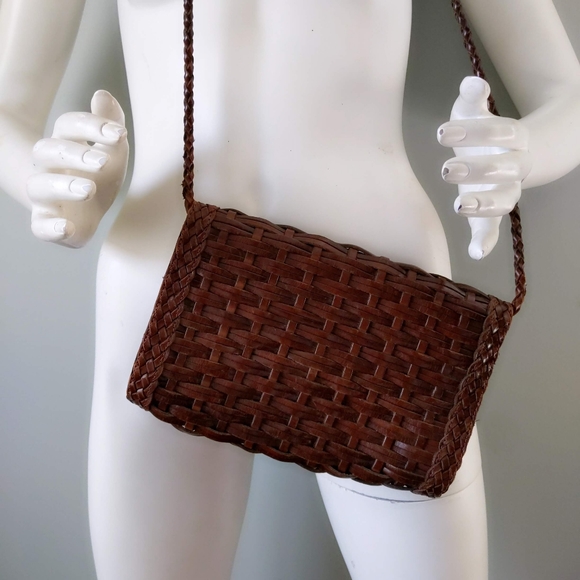 Vintage Made in Brazil Woven Leather Convertible Crossbody Purse Clutch - Picture 3 of 7